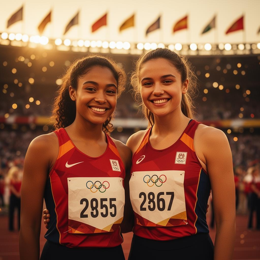 Two teammates in national colours at the opening ceremony